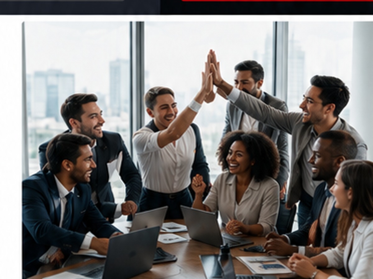 Sales and marketing team working together to achieve results